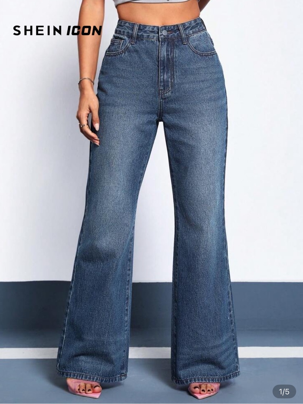 SHEIN Wide Leg Blue Jeans